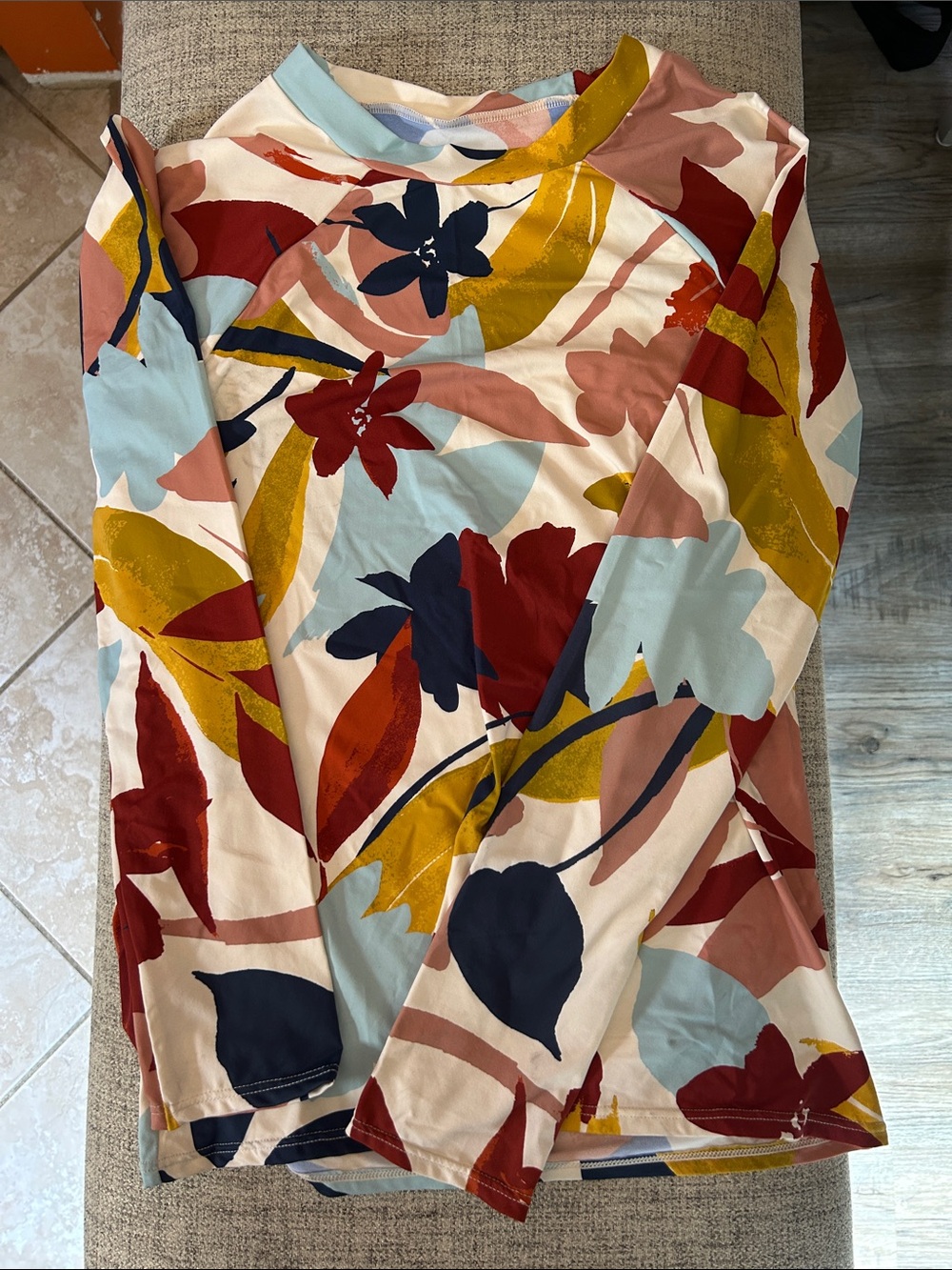 Catalina Swim Shirt Long Sleeve Top in Multicolor Leaf Print